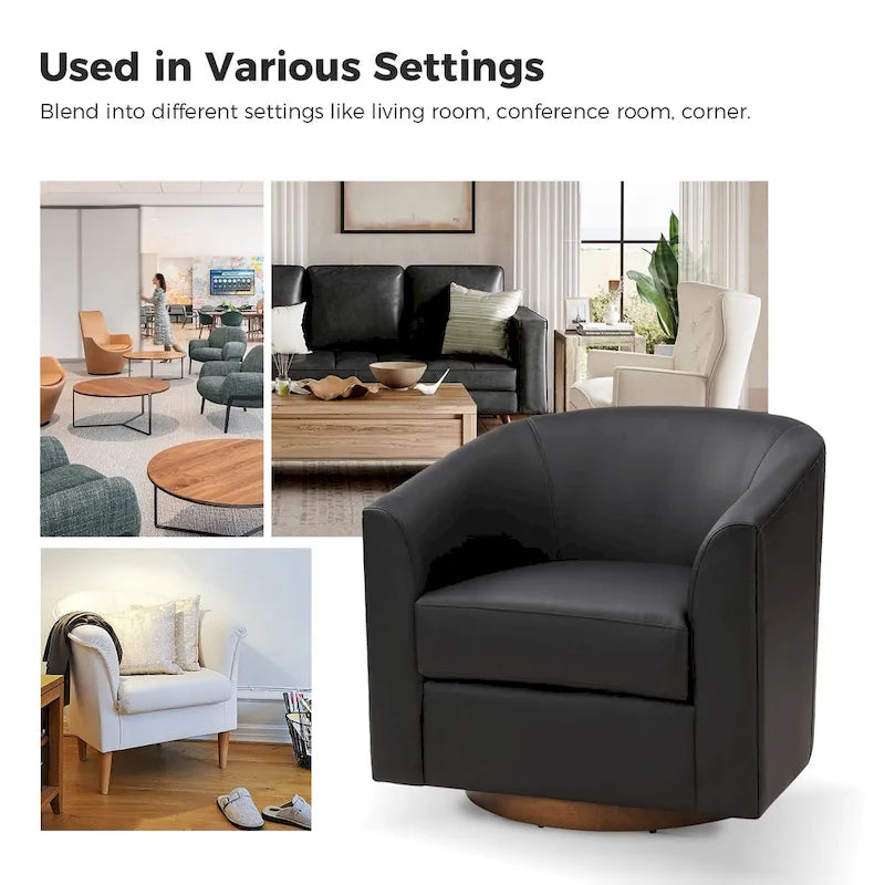 Haley Moderne drehbare Fässerstuhl-Set aus Kunstleder mit Massivholzfuß, 2er-Set von HULALA HOME