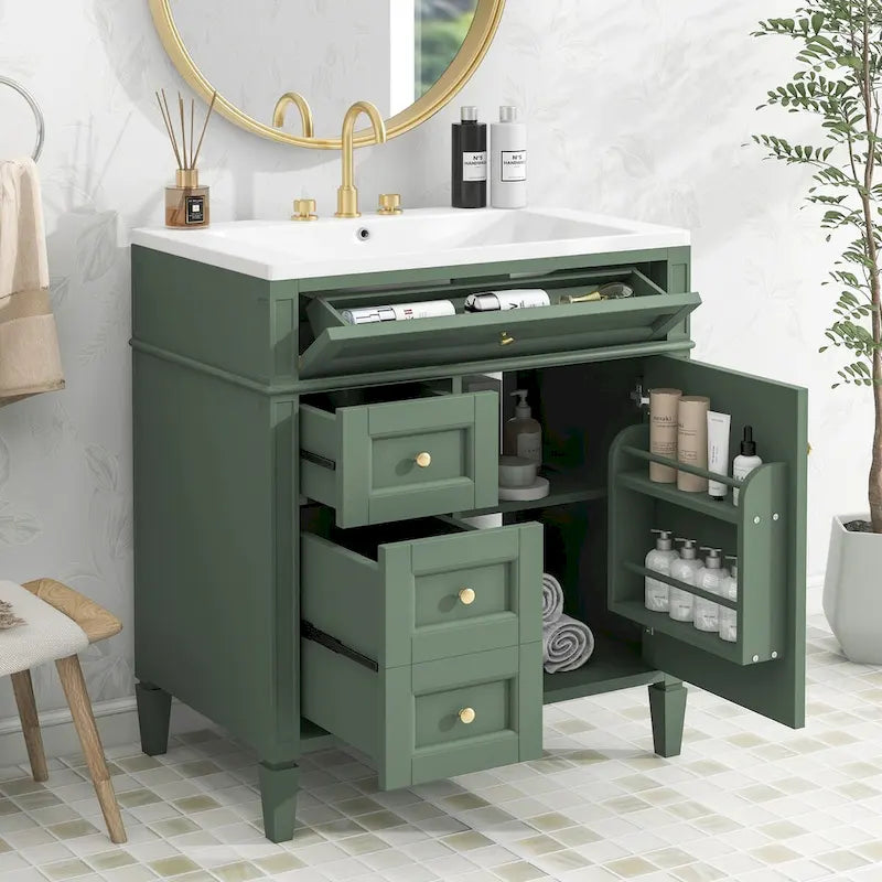 Badezimmerschrank mit integriertem Waschbecken und Kippschublade