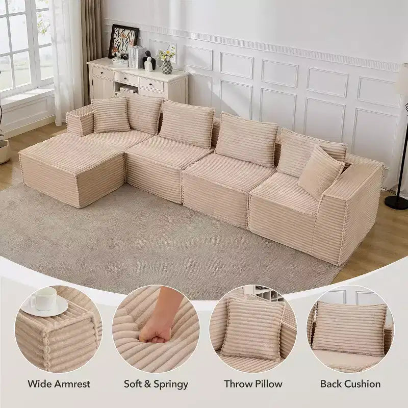 107/ 137 modulares Cloud-Sofa-Element, tiefes, rahmenloses Sofa, wandelbares, bequemes Bodensofa mit Hockern und Memory-Schaumstoff