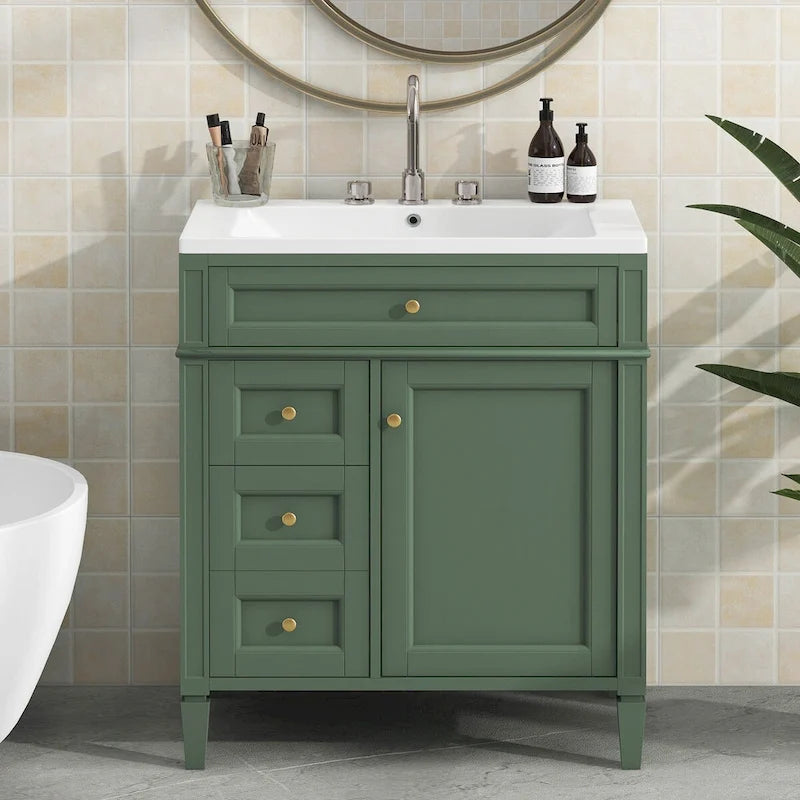 Badezimmerschrank mit integriertem Waschbecken und Kippschublade