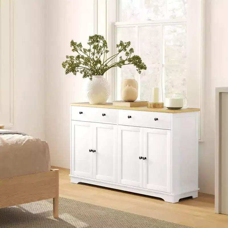 HOMCOM Sideboard-Buffetschrank mit Stauraum, moderner Küchenschrank mit 4 Türen, 2 Schubladen und 2 verstellbaren Einlegeböden, Kaffeebar-Schrank