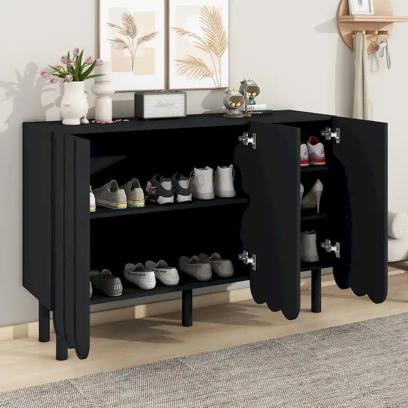 Minimalistischer Schuhschrank im Cream-Stil mit 5 Massivholzbeinen, Sideboard-Buffetschrank mit verstellbaren Einlegeböden