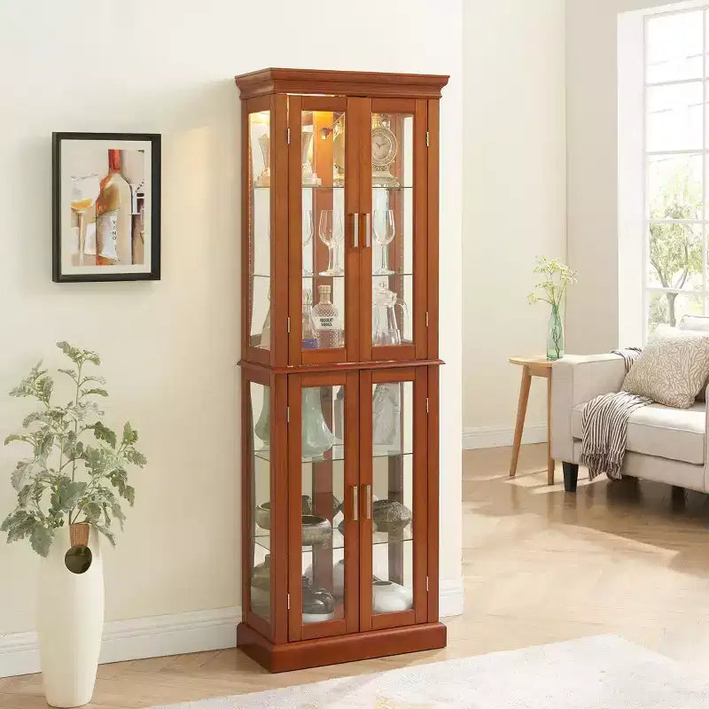 Vitrine, Wohnvitrine mit 6 verstellbaren Einlegeböden und Türen aus gehärtetem Glas, hoher Schrank für Wohnzimmer, Schlafzimmer