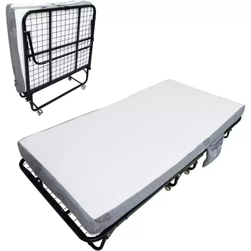 Klappbett mit Matratze für Erwachsene, tragbares Gästebett auf Rollen, faltbares Metallgestell-Bett mit 5-Zoll-Memory-Foam-Matratze und seitlicher Aufbewahrungstasche