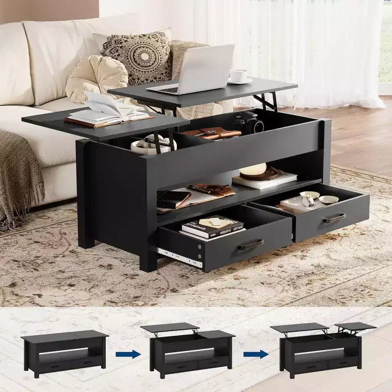 Couchtisch aus Holz – Höhenverstellbarer Couchtisch, höhenverstellbarer Wohnzimmertisch, moderner Couchtisch, stilvoller Couchtisch