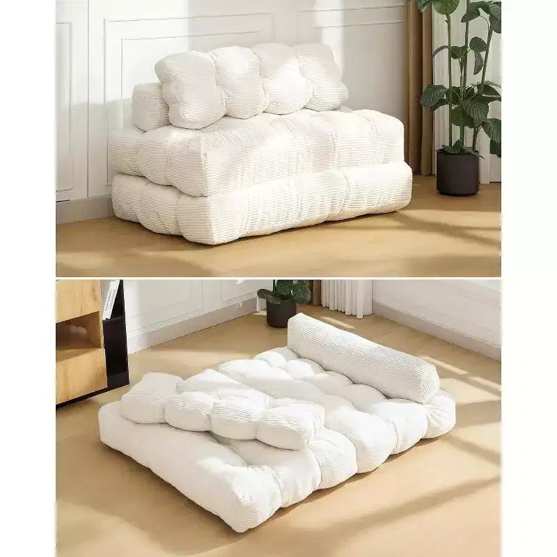 3-in-1-Klappsofa mit Schlaffunktion, umwandelbarer Schlafsessel mit Kissen, tragbarer ausklappbarer Sessel mit Schlaffunktion, bequemes Bodensofa mit Rückenstütze fürs Wohnzimmer, Beige