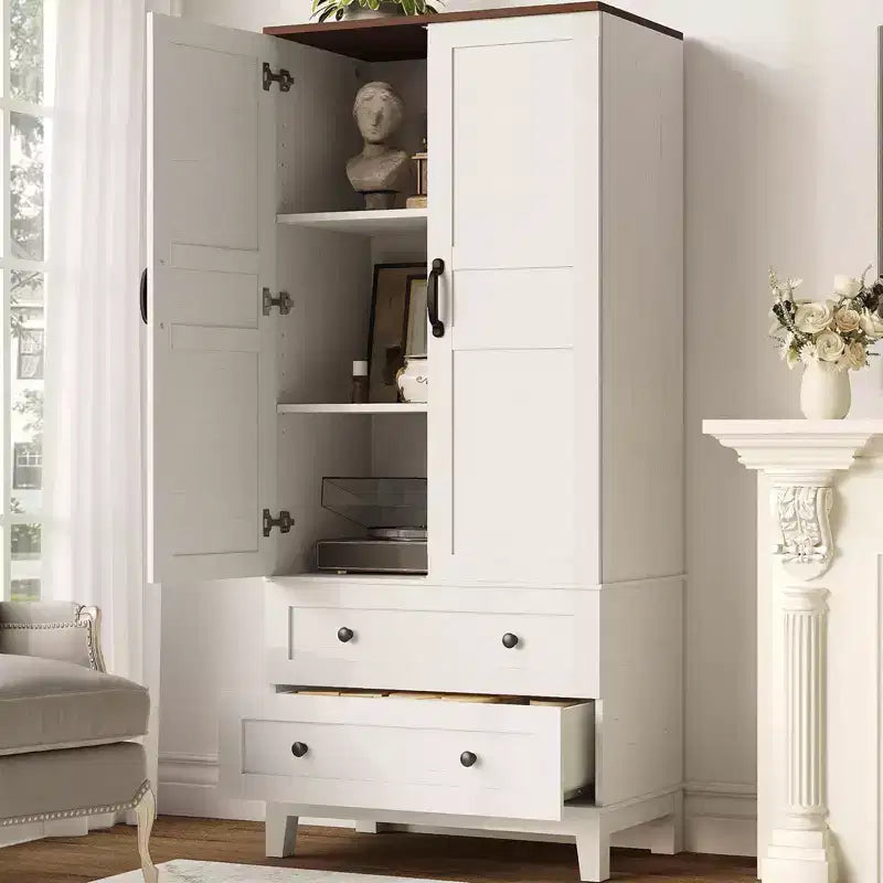 165 cm hoher Vorratsschrank mit verstellbaren Einlegeböden, Bauernhaus-Küchenschrank aus Holz mit 2 Türen & 2 Schubladen, freistehendes Bücherregal für Esszimmer, Wohnzimmer