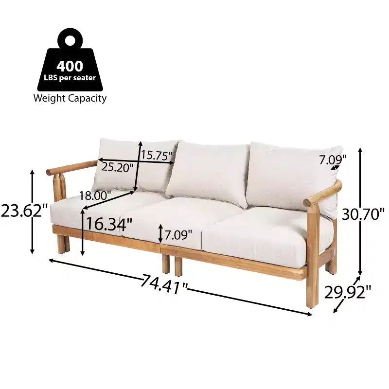 ModernLuxe 3-tlg. Terrassen-Sofa-Set, Outdoor-Sitzgruppe, wetterfestes Gartenmöbel-Set mit weichen Kissen & Clubsesseln, Beige & Teak