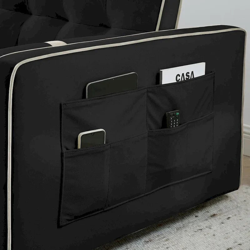 Multifunktionales Samt-Schlafsofa mit Ausziehfunktion, verstellbarer Rückenlehne und Kissen – k. A.