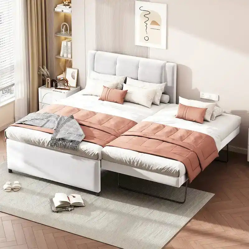 Merax Full-Size-Polster-Plattformbett mit Ausziehbett