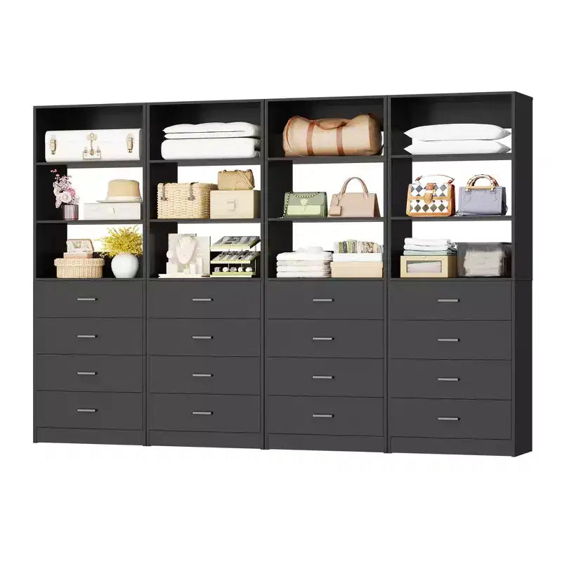 Schrankorganisationssystem mit Holzschubladen und Regalen