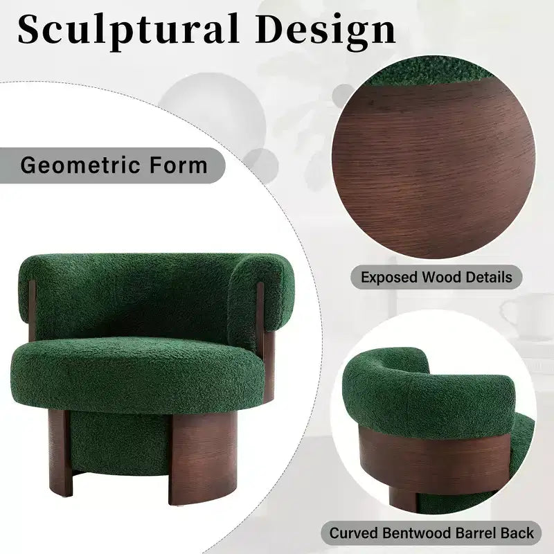 Whisen 360° drehbarer Fasssessel mit skulpturalem Bogenholzdesign, Massivholzrahmen, 32 breit, vielseitig für Wohnzimmer und Schlafzimmer einsetzbar
