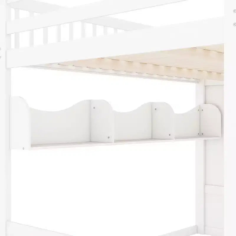 Queen-Hochbettgestell mit Treppe, Kleiderschrank & Regalen - MDF, 650 lb