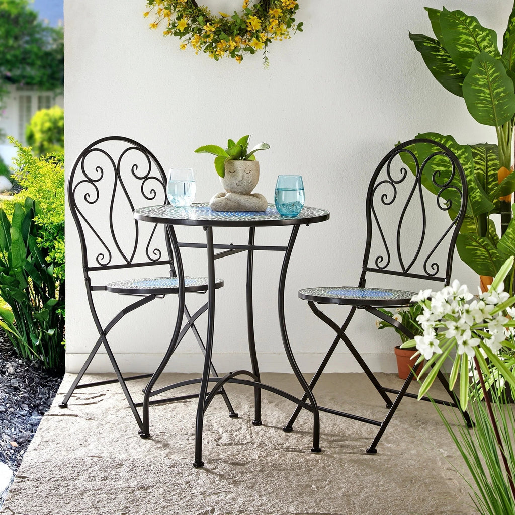 Glitzhome Klappbares Bistro-Set aus Metall für den Außenbereich, 3-teilig, Terrassentisch und Stühle