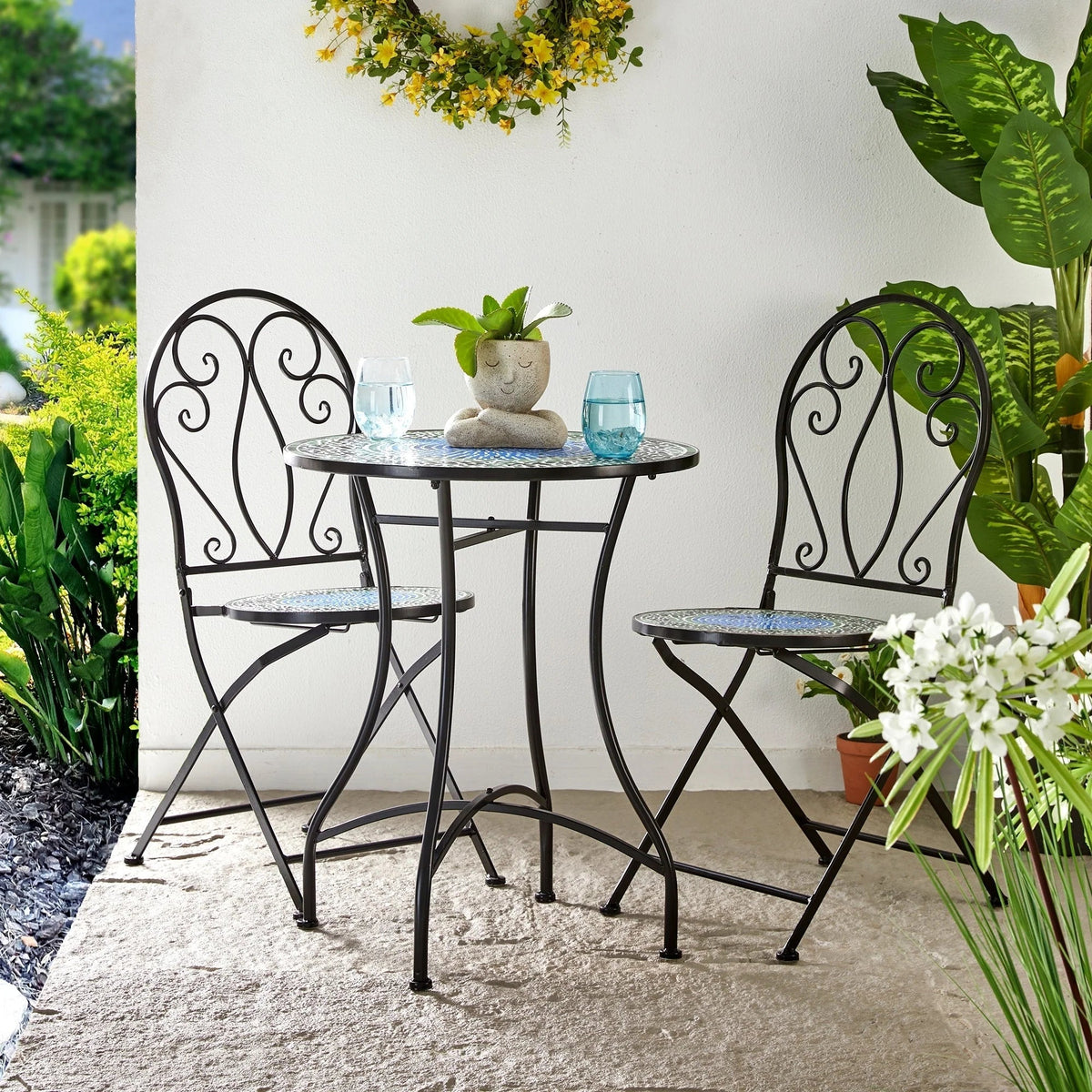 Glitzhome Klappbares Bistro-Set aus Metall für den Außenbereich, 3-teilig, Terrassentisch und Stühle