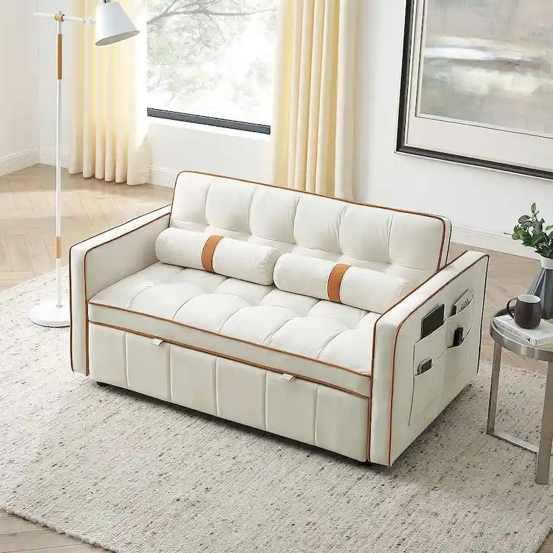 Multifunktionales Samt-Schlafsofa mit Ausziehfunktion, verstellbarer Rückenlehne und Kissen – k. A.