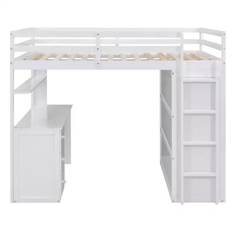 CLIHOME Hochbett in Full-Size mit 3 Schubladen, Schreibtisch und Kleiderschrank