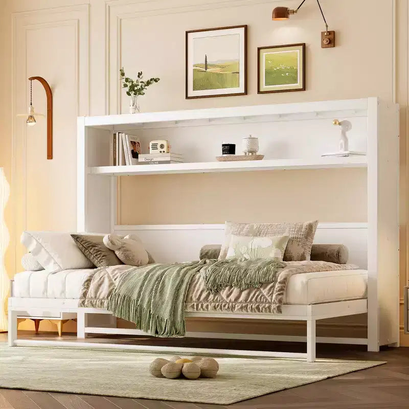 Schrankbett in Twin-Size mit Regalen, Metall-Wandbett mit klappbarem Design für kleine Räume