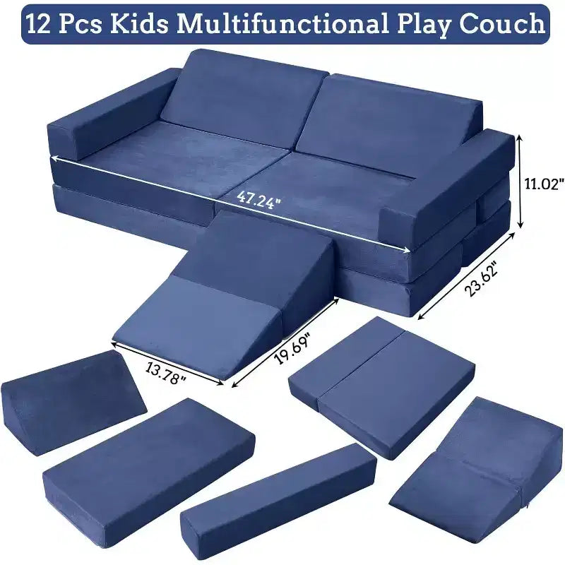 Indoor-Klettersofa, 12-teilige modulare Spielcouch mit quadratischem Bällebad & Kletterrampe, Kissen-Spielset