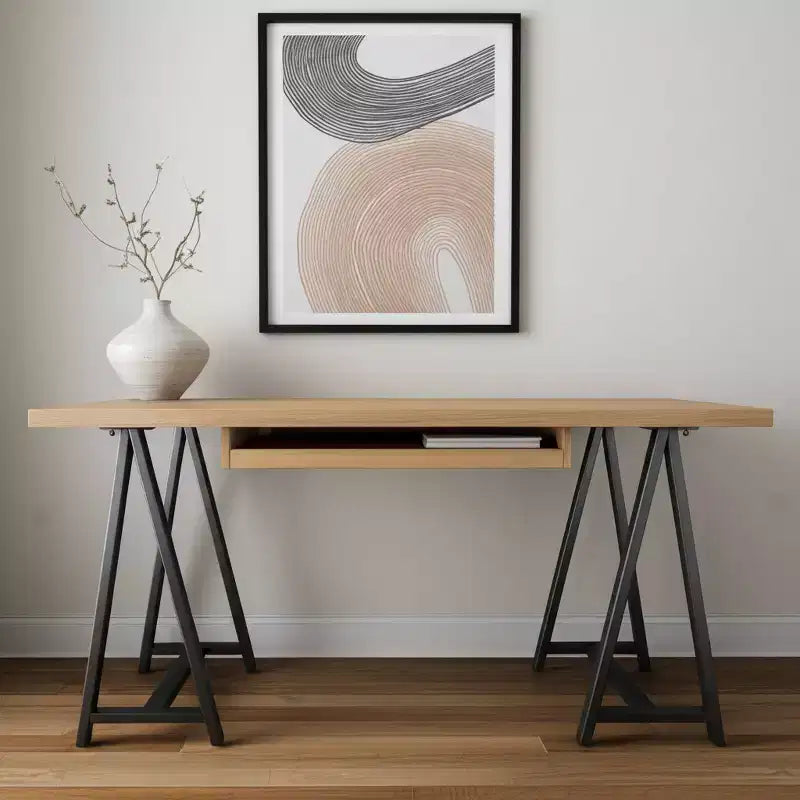 HomeRoots 60 Zoll Executive-Schreibtisch aus massivem Holz und Metall in Natur und Schwarz mit Gestellbeinen
