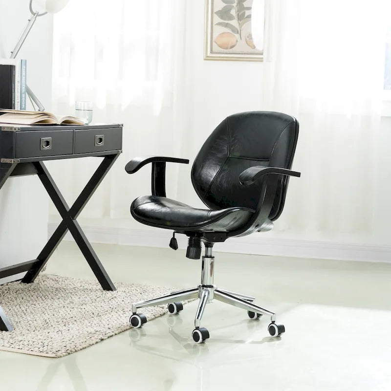 Glitzhome höhenverstellbarer, drehbarer Bürostuhl aus Kunstleder mit Armlehnen und ergonomischem Design