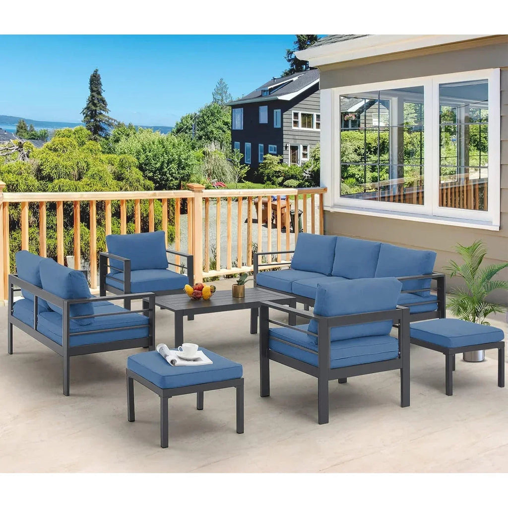 AECOJOY 7-teiliges Aluminium-Terrassenmöbel-Set Outdoor-Gesprächsgarnitur