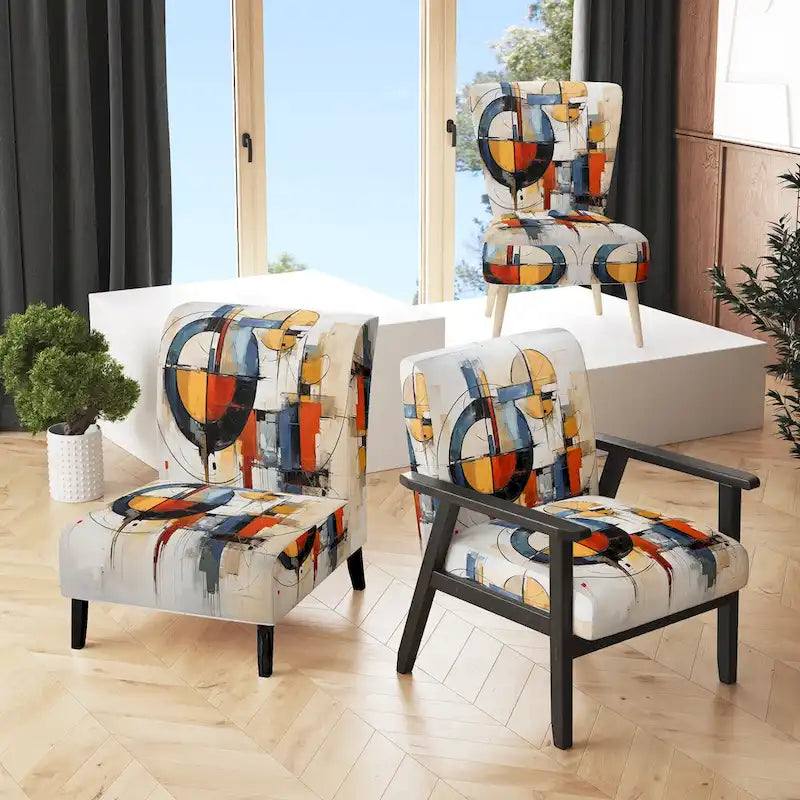 Designart Colorful Mid Century Abstract Fusion I Polsterter Mid-Century Akzentsessel und Mid-Century Modern Sessel