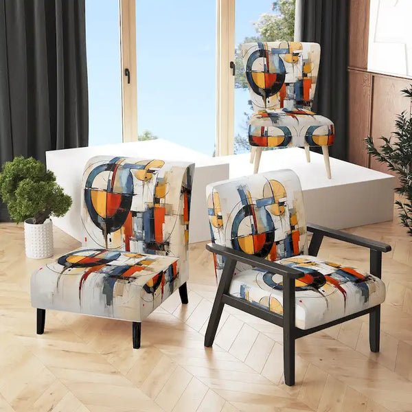 Designart Colorful Mid Century Abstract Fusion I Polsterter Mid-Century Akzentsessel und Mid-Century Modern Sessel