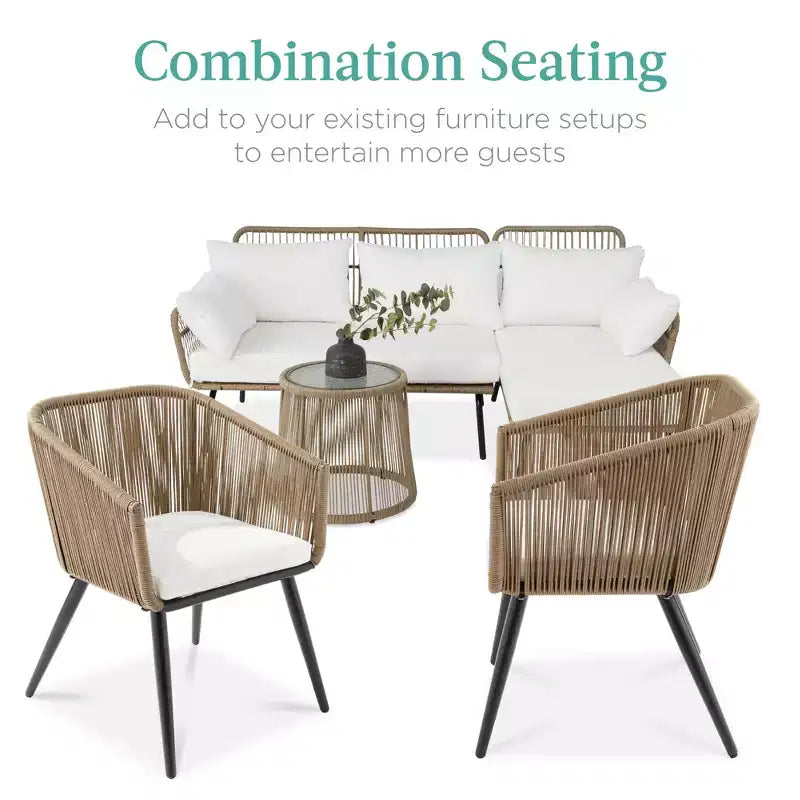 Best Choice Products Set aus 2 Outdoor-Esszimmerstühlen für die Terrasse, Sitzfläche aus geflochtenem Korbgeflecht, Belastbarkeit: 113 kg