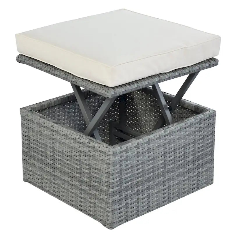 Graues Outdoor-Tagesbett aus Korbgeflecht mit Polstern und ausziehbarem Sonnendach