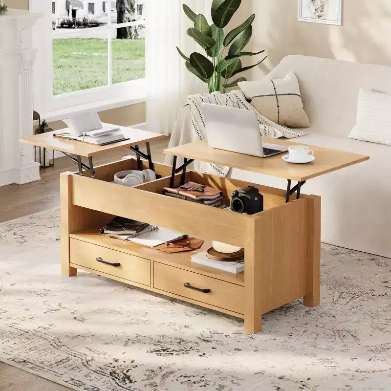 Couchtisch aus Holz – Höhenverstellbarer Couchtisch, höhenverstellbarer Wohnzimmertisch, moderner Couchtisch, stilvoller Couchtisch