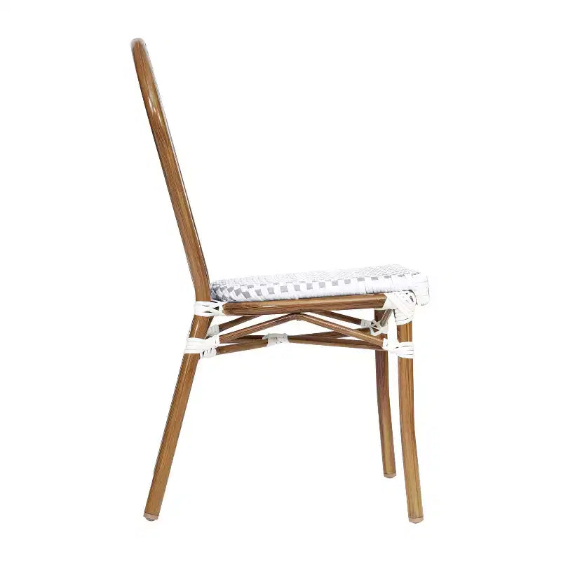 Flash Furniture Lourdes stapelbarer Thonet-Bistrostuhl für den gewerblichen Innen- und Außenbereich, PE-Rattan und Aluminiumgestell