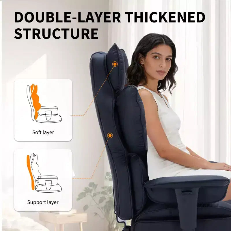 Großer Bürostuhl für große Personen mit Fußstütze, Gaming-Stuhl mit hoher Rückenlehne, Leder-Chefsessel, ergonomischer Schreibtischstuhl mit Lendenwirbelstütze