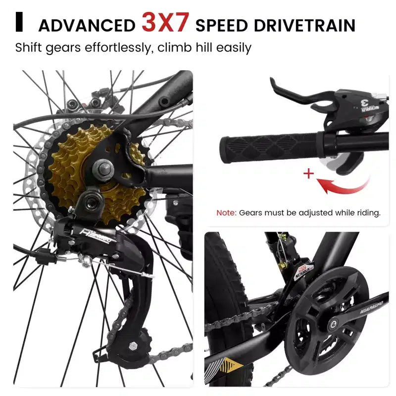 NAYSAYE 26-Zoll-Mountainbike, 21-Gang-Erwachsenenfahrrad mit Rahmen aus hochfestem Carbonstahl und mechanischen Scheibenbremsen vorne und hinten, 67 × 26,5 × 38