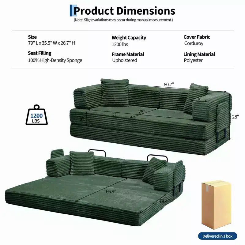 80,7" 5-in-1 ausklappbares Schlafsofa ??Kordsamt, 544 kg, keine Montage erforderlich