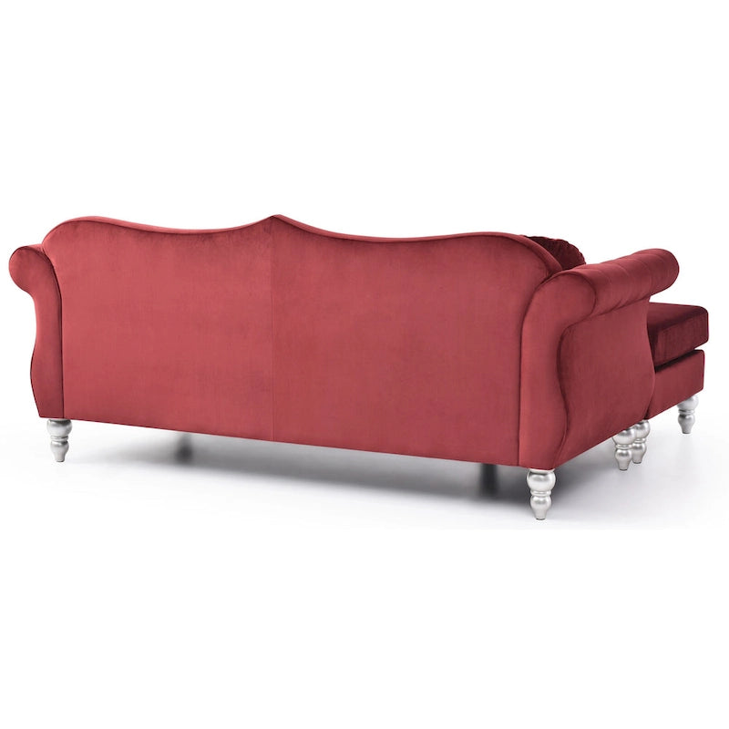 Hollywood-Samtsofa mit beidseitig montierbarer Chaiselongue