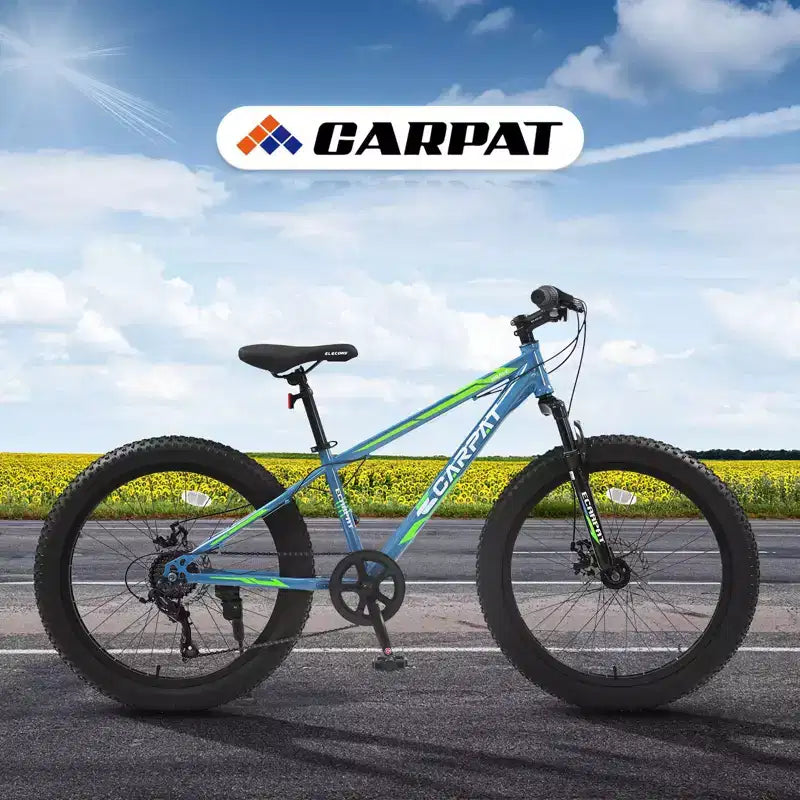 Okak 24-Zoll-Fatbike mit Vordergabel-Federung, 7-Gang-Mountainbike mit Scheibenbremsen und Rahmen aus kohlenstoffreichem Stahl, Trailbike für den täglichen Arbeitsweg