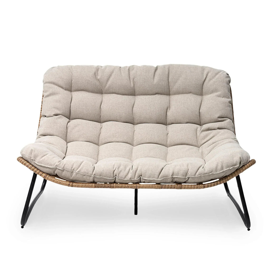 Doppelsessel Papasan mit Kissen, wetterfestes PE-Rattan und Metallrahmen für Innen- und Außenbereich