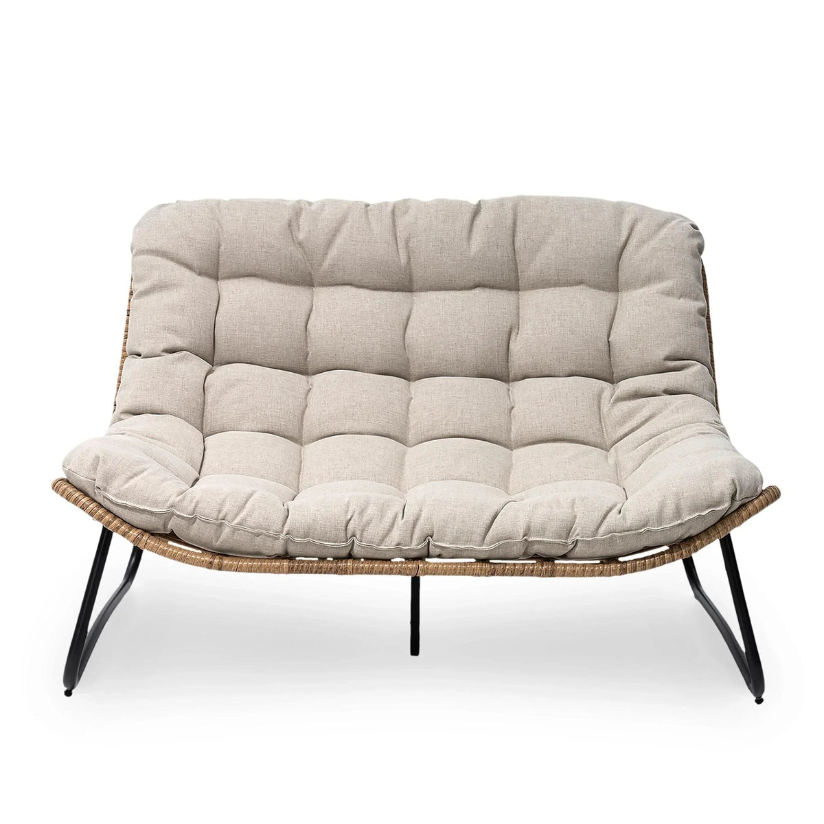 Doppelsessel Papasan mit Kissen, wetterfestes PE-Rattan und Metallrahmen für Innen- und Außenbereich