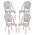 Costway Französischer Bistrostuhl 4er-Set mit handgeflochtenem Rattan und verzinktem Metallrahmen für den Außenbereich