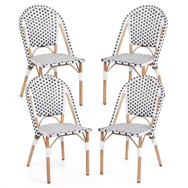 Costway Französischer Bistrostuhl 4er-Set mit handgeflochtenem Rattan und verzinktem Metallrahmen für den Außenbereich