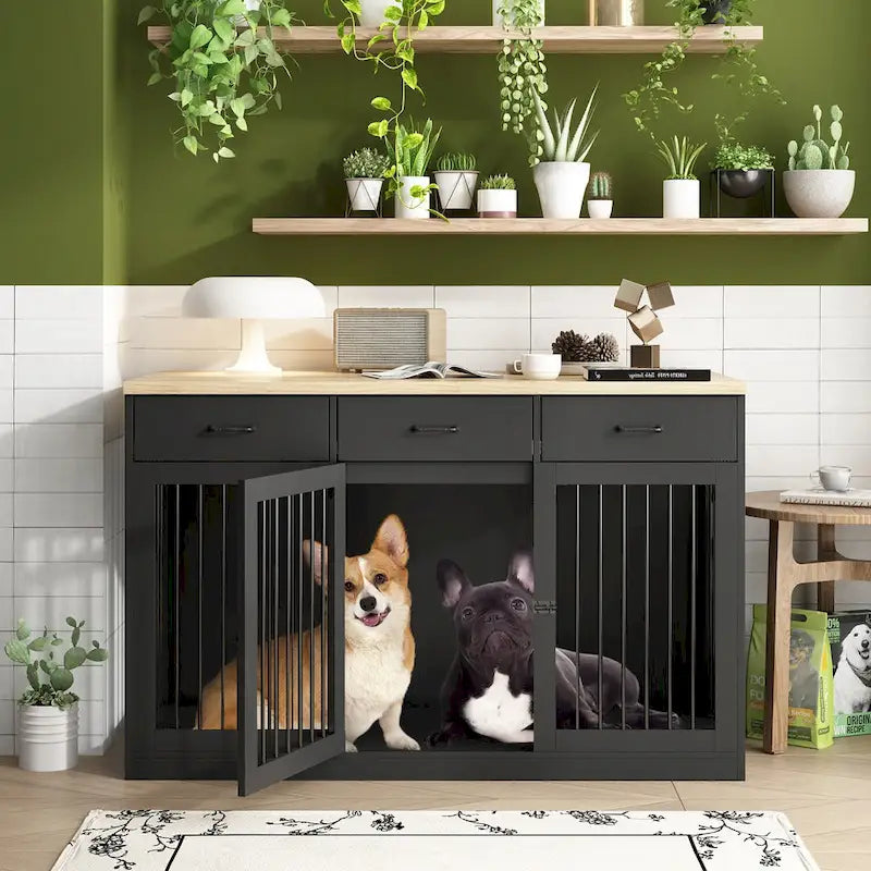 Moderne Hundebox für große Hunde mit Staufächern – elegantes Espresso-Finish