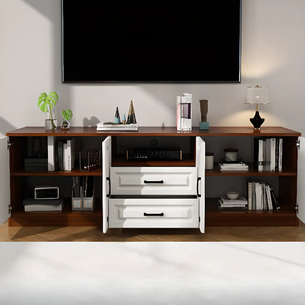 Moderner weißer TV-Schrank aus Holz mit Stauraum und Kabelmanagement