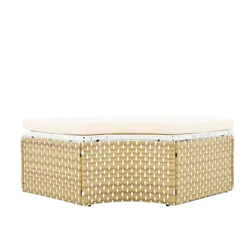 Rundes Outdoor-Tagesbett, zweifarbiges Flecht-Sonnenbett mit versenkbarem Dach