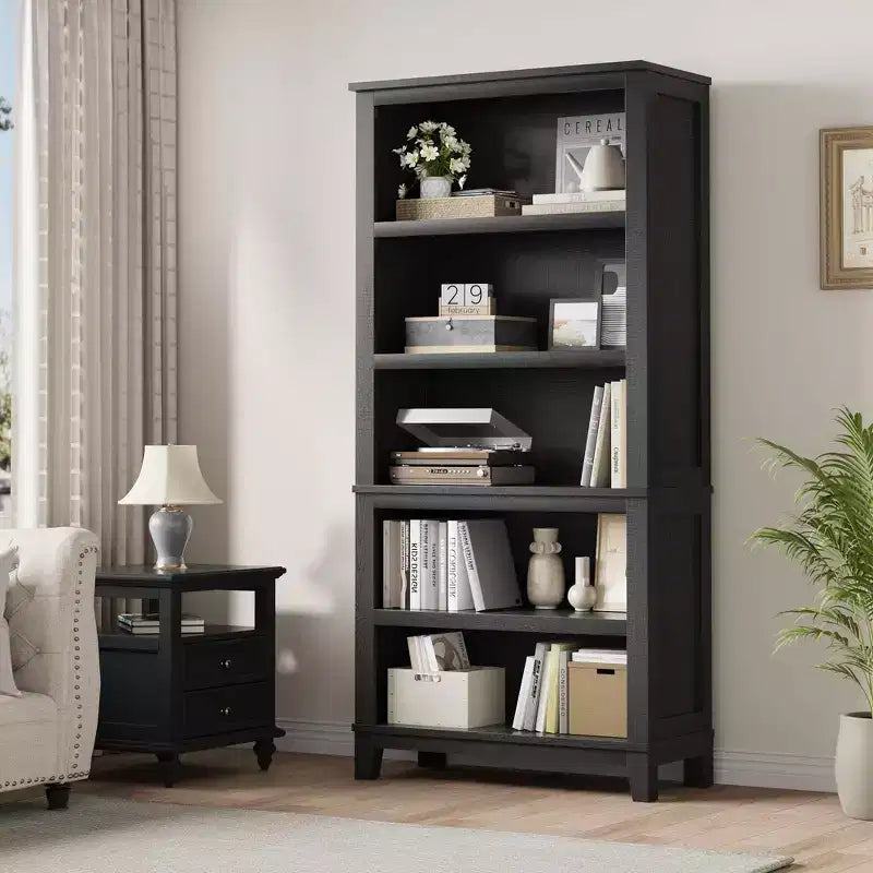 GustoWave 71 Zoll hohes Bücherregal mit verstellbaren Böden, 31,5 Zoll breit, Holzregal mit 5 Ebenen im Landhausstil, Vintage-Bücherregal