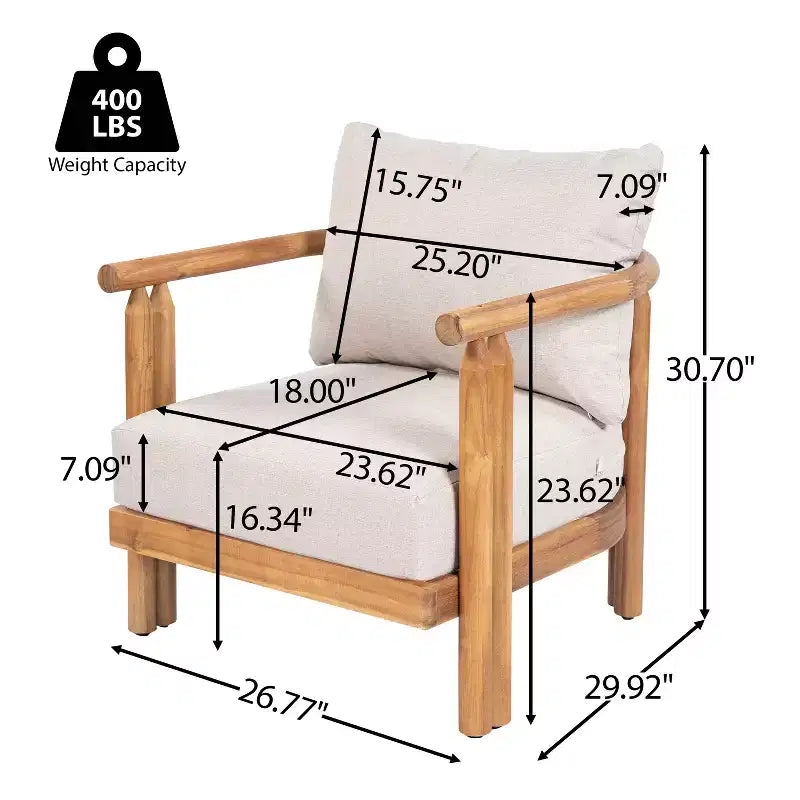 ModernLuxe 3-tlg. Terrassen-Sofa-Set, Outdoor-Sitzgruppe, wetterfestes Gartenmöbel-Set mit weichen Kissen & Clubsesseln, Beige & Teak