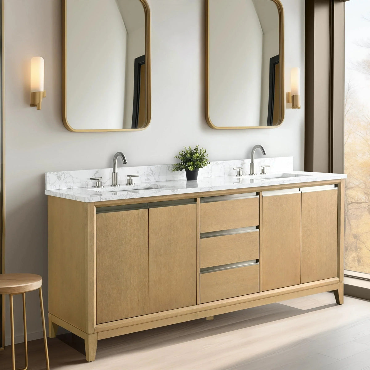 Vanity Art Badezimmerschrank mit Keramikwaschbecken und Platte aus technischem Marmor