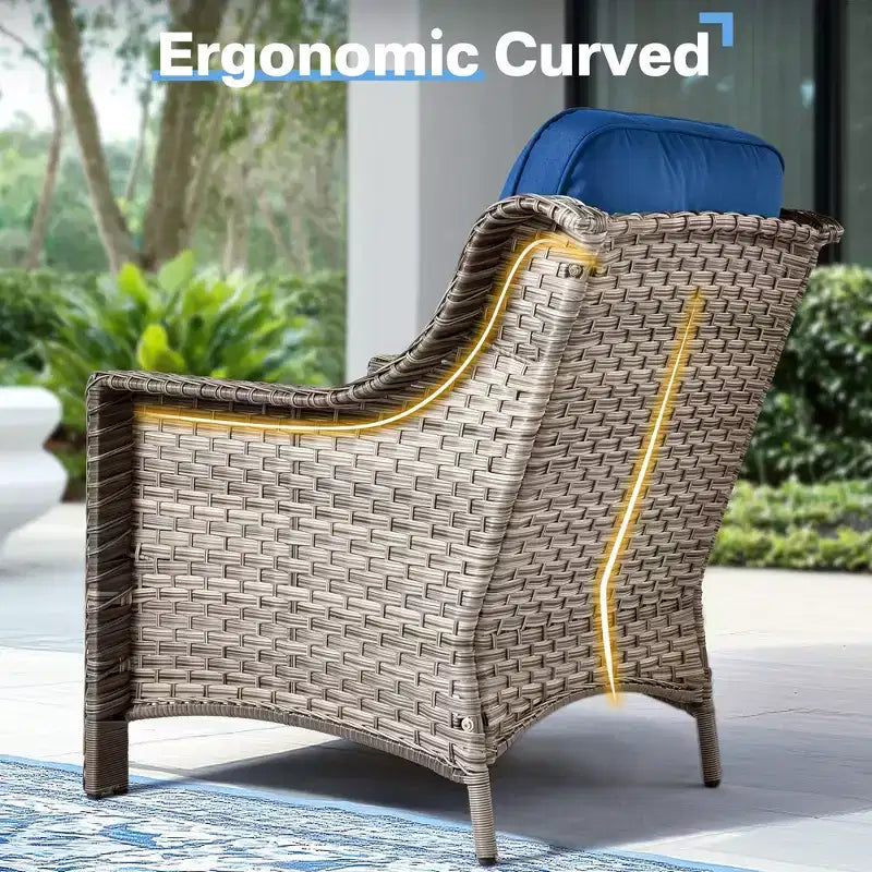 HOMLUX 6-teiliges Terrassen-Loungeset aus Polyrattan mit 3-Sitzer-Sofa und Polstern, Rattanstühlen, Hockern und Couchtisch