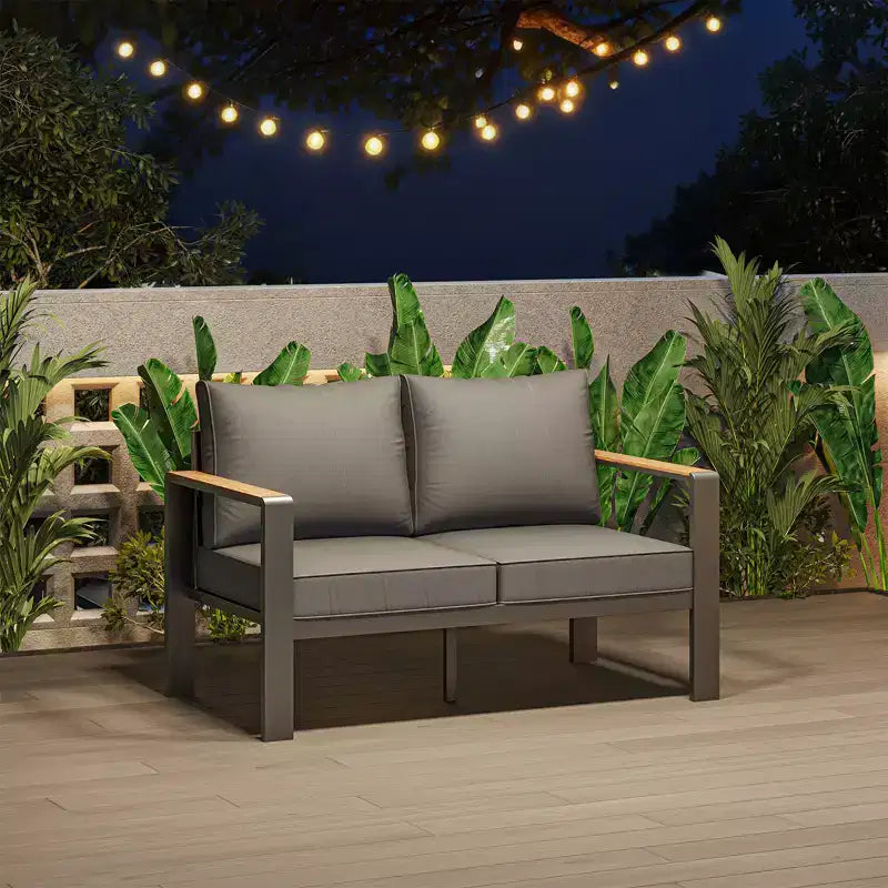Aluminium-Terrassenmöbel-Set, Outdoor-Ecksofa mit 5 dicken Kissen, 4 Armlehnen & Couchtisch für Garten, Terrasse, Hinterhof