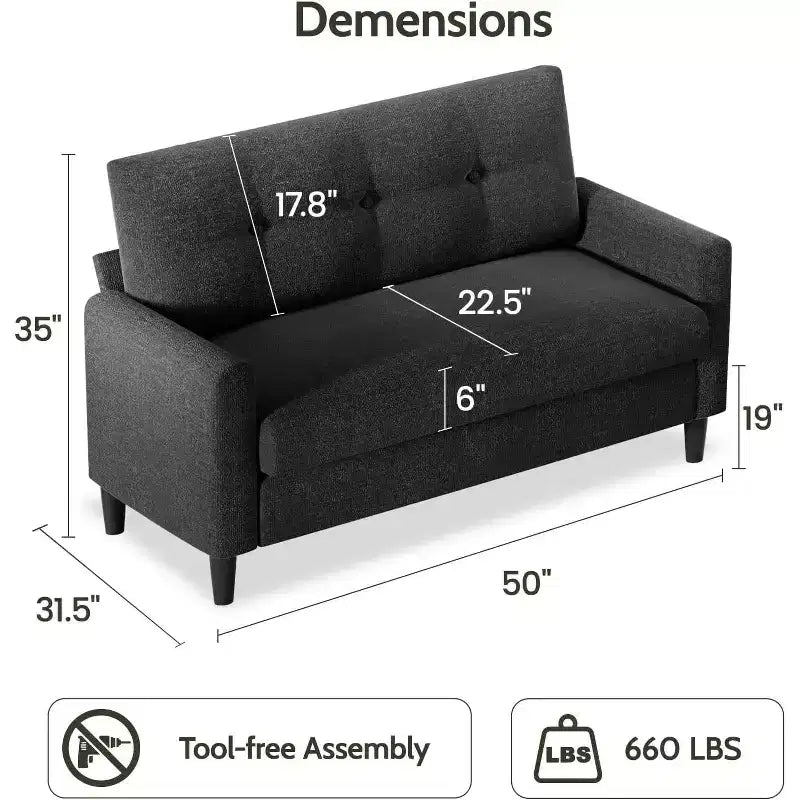 Dyonery 2-Sitzer-Sofa, Zweisitzer-Couch für Büro und kleine Räume, 61 cm tiefe Sitzfläche, FSC-zertifizierter Massivholzrahmen, werkzeugloser Aufbau